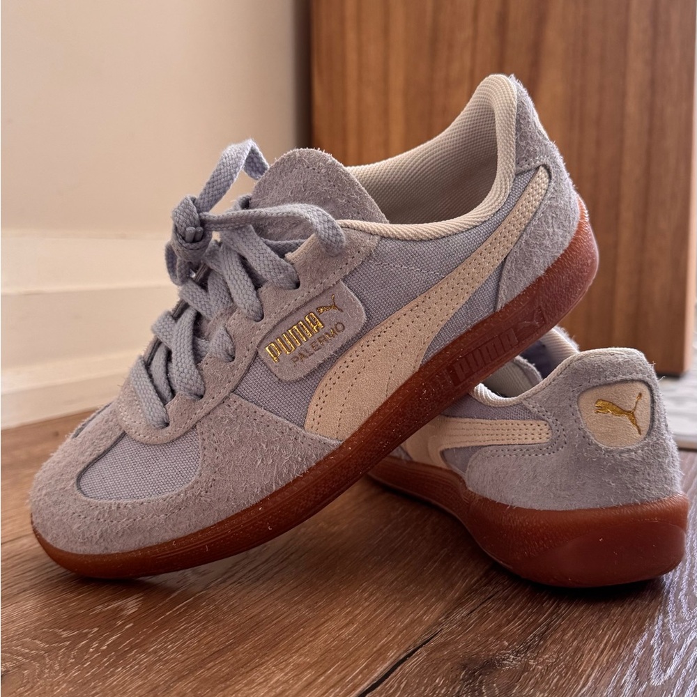 Puma Light blue  and Tan Suede Athletic Sneakers with Gum Sole